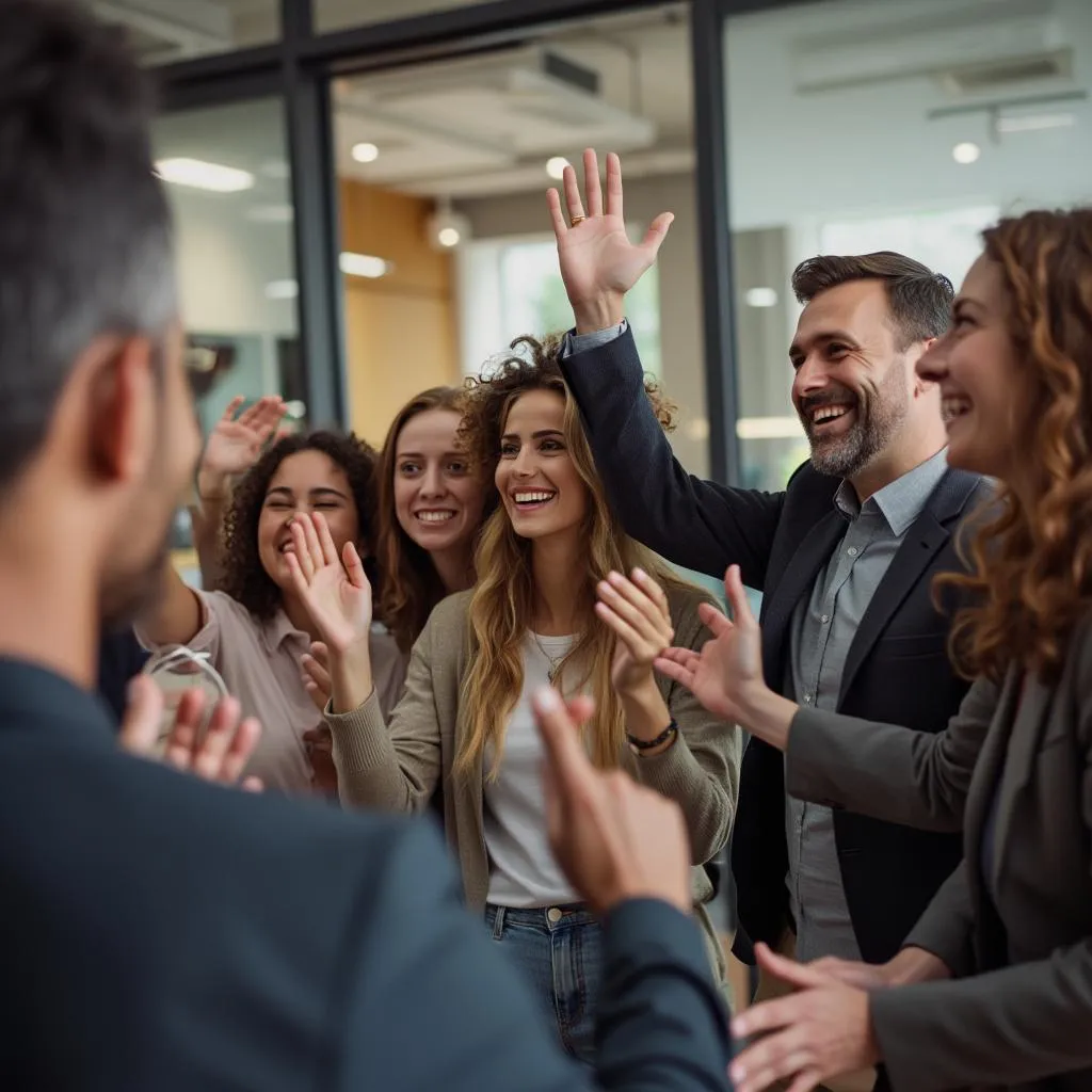 Equipo celebrando un hito alcanzado