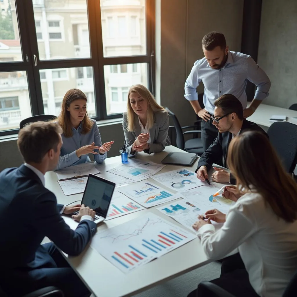 Equipo de consultores en una reunión de estrategia